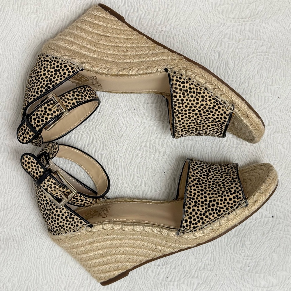 Vince Camuto Leera Espadrille Wedge Sandal Natural Leopard Calf Hair Size 8 - Picture 2 of 9